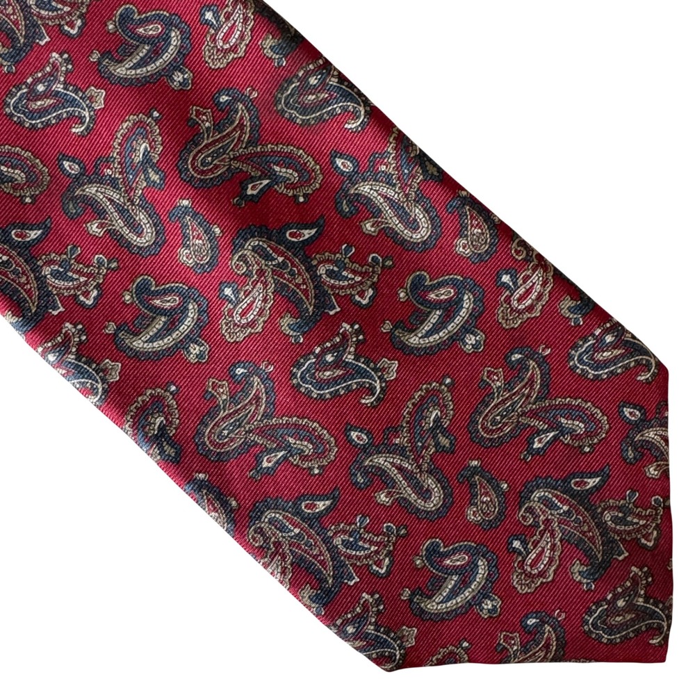 Vtg Buckingham Silk Paisley‎ Tie Mens Red Blue Tan Classic Professional Formal